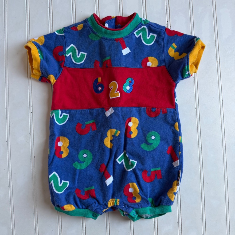 Vintage Gymboree 90s Primary Colors Number Print Cotton Romper Infant